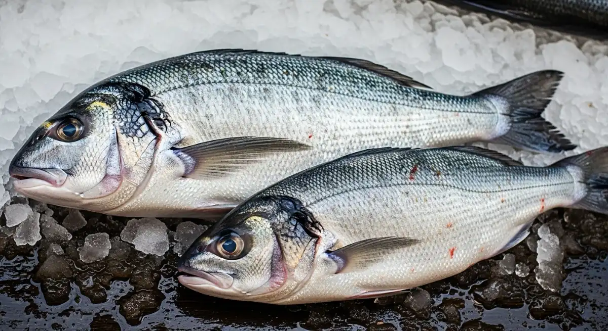deux poisson sur un étal de glace